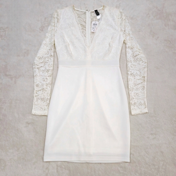 Windsor ✦ White Lace Drop Waist Dress ✦ Long Sleeve Bodycon Lined S NWT - Picture 9 of 17